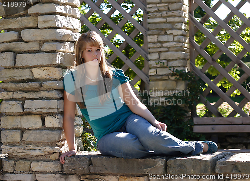 Image of Pretty Girl on a Stone Wall