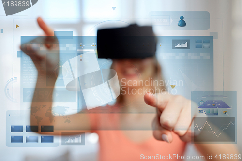 Image of woman in virtual reality headset or 3d glasses