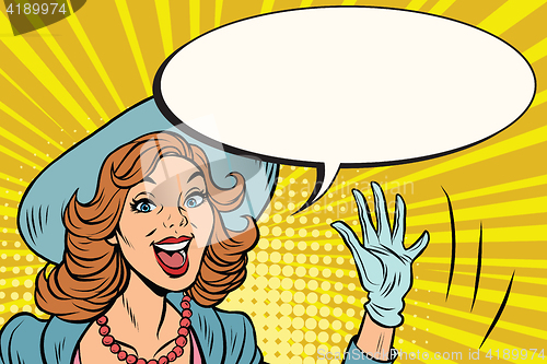 Image of joyful retro lady smiling and waving
