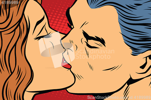 Image of Beautiful man and woman kissing, couple love
