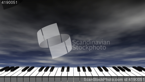 Image of piano keyboard in front of dark blue sky - 3d illustration