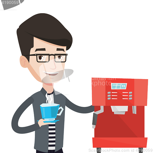 Image of Man making coffee vector illustration.