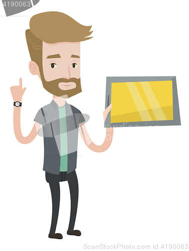 Image of Student using tablet computer vector illustration.