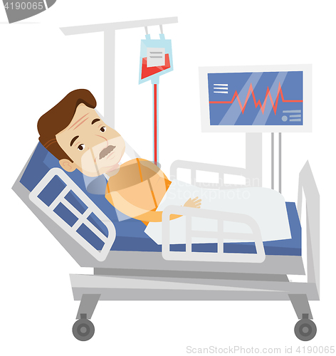 Image of Patient lying in hospital bed vector illustration.