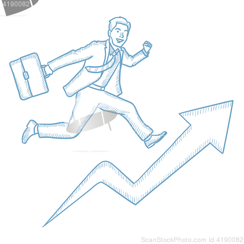 Image of Businessman running on growth graph.