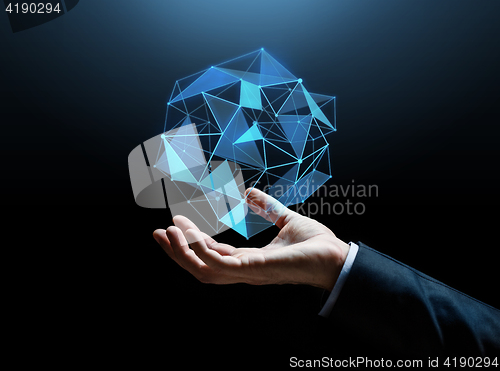 Image of close up of businessman hand with hologram