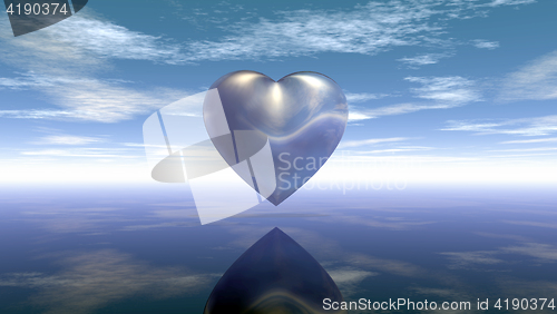 Image of metal heart symbol under cloudy sky - 3d rendering