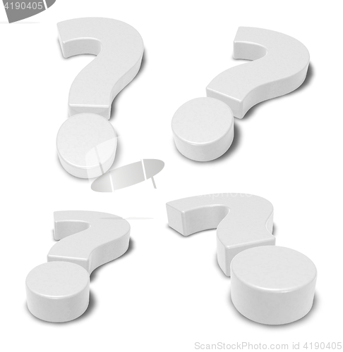 Image of four white question marks - 3d rendering