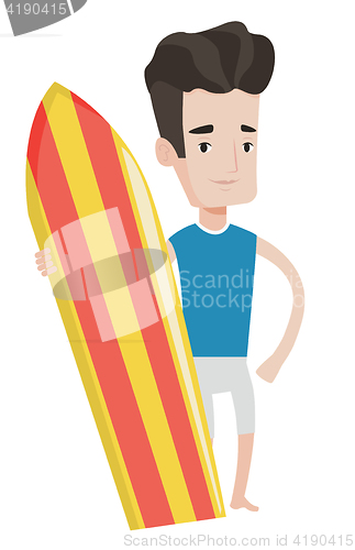 Image of Surfer holding surfboard vector illustration.