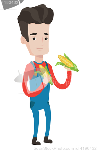 Image of Farmer collecting corn vector illustration.