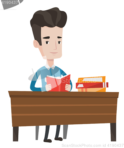 Image of Student reading book vector illustration.