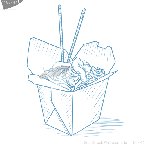 Image of Opened take out box with chinese food.