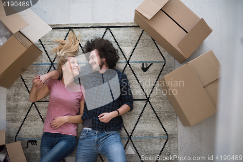 Image of Top view of attractive young couple