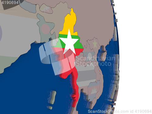 Image of Myanmar with its flag