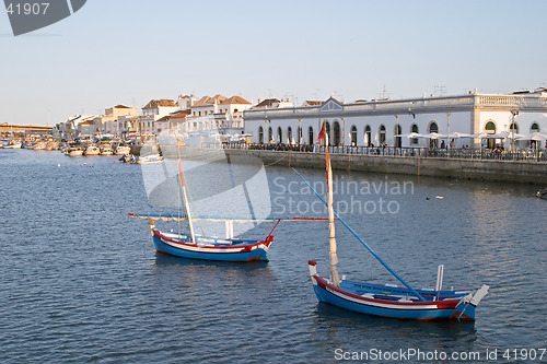 Image of Boats in the sea channel of Tavira, Algarve, Portugal