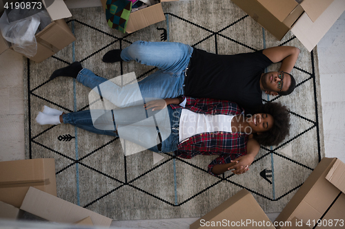 Image of Top view of attractive young African American couple