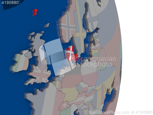 Image of Denmark with its flag