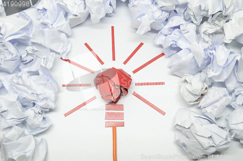 Image of Crumpled paper light bulb metaphor for good idea