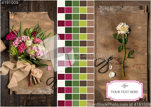 Image of The florist desktop with working tools