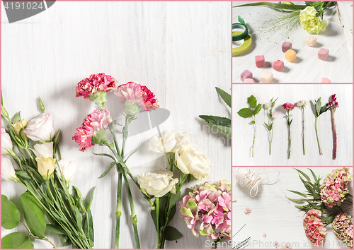 Image of The florist desktop with working tools