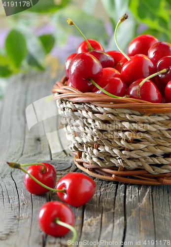 Image of ripe cherries in a basket