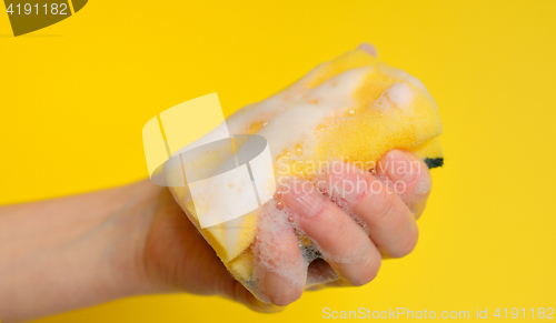 Image of Hand with sponge with foam