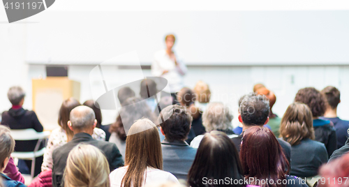 Image of Woman giving presentation on business conference.