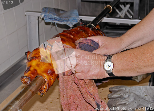 Image of Preparation of roasted pork, a traditional Portuguese recipe, Lisbon, Portugal