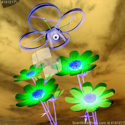 Image of Drone, quadrocopter, with photo camera against the sky and Beaut