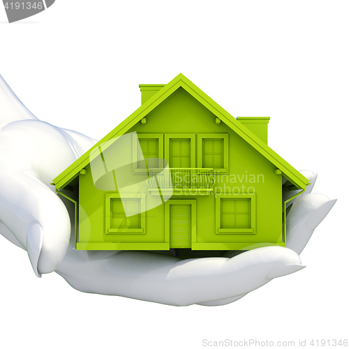 Image of Hands Holding Model House Isolated