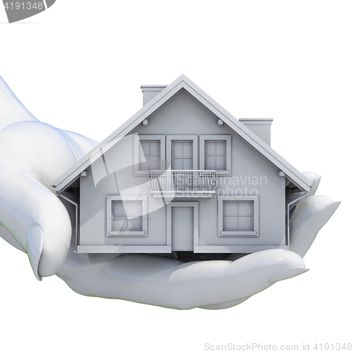 Image of Hands Holding Model House Isolated