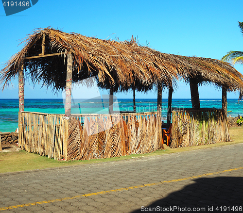 Image of thatched roof hut Sally Peaches Beach Big Corn Island Nicaragua 