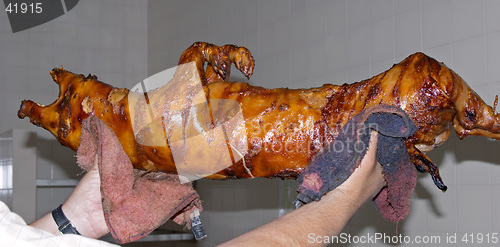 Image of Preparation of roasted pork, a traditional Portuguese recipe, Lisbon, Portugal