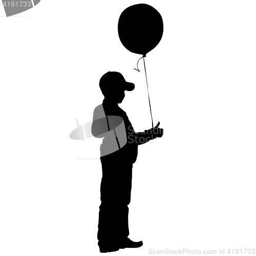 Image of Silhouette of boy with balloon on a white background. illustration