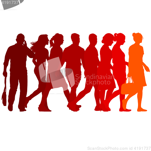 Image of Set red silhouettes of beautiful man and woman on white background. illustration