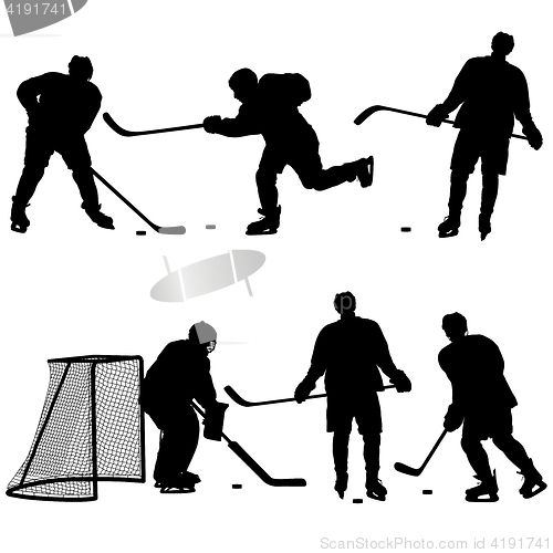 Image of Set of silhouettes hockey player. Isolated on white. illustrations