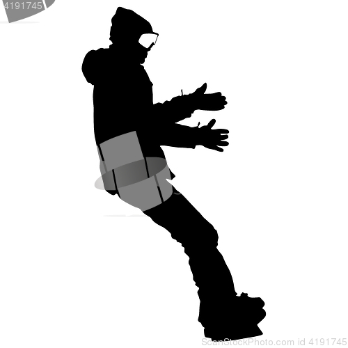 Image of Black silhouettes snowboarders on white background. illustration