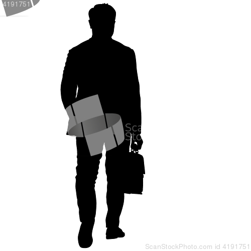 Image of Black silhouettes man with a briefcase on white background. illustration