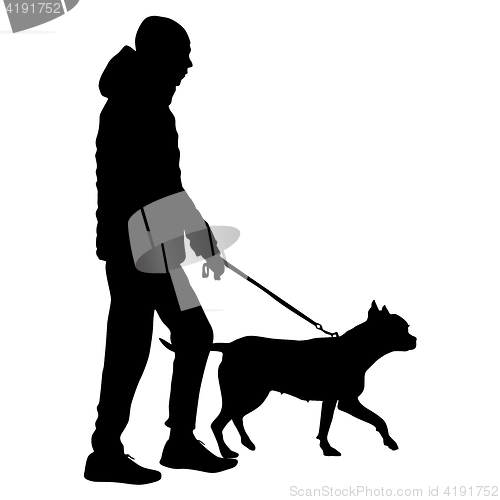 Image of Silhouette of people and dog. illustration