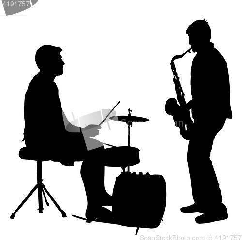 Image of Silhouette musician, drummer and saxophonist on white background, illustration