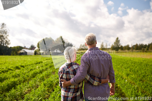 Image of happy senior couple at summer farm