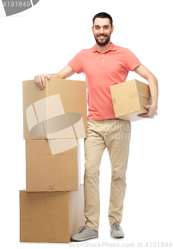 Image of happy man with cardboard boxes