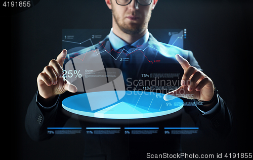 Image of close up of businessman with virtual charts