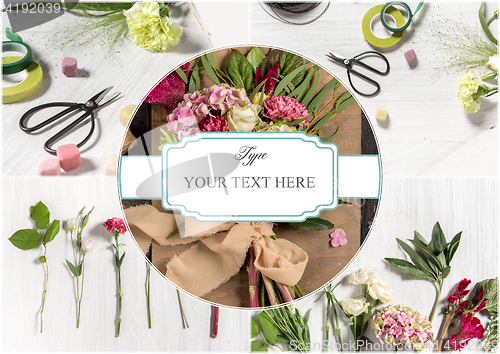 Image of The florist desktop with working tools