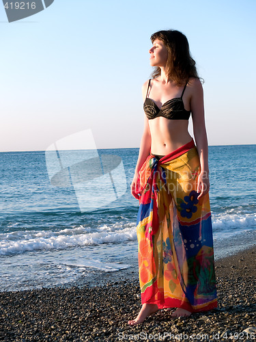 Image of Beautiful lady in Bikini on Beach Sunset