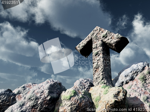 Image of rune rock under cloudy blue sky - 3d illustration