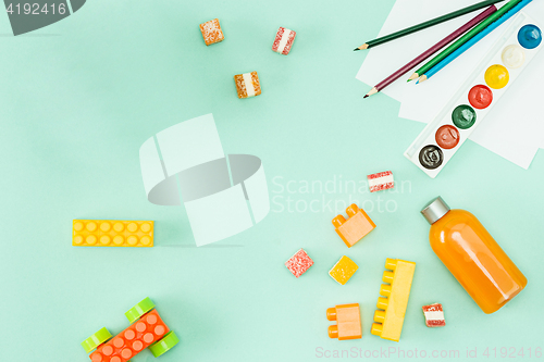 Image of Paint and brushes . Back to school concept.