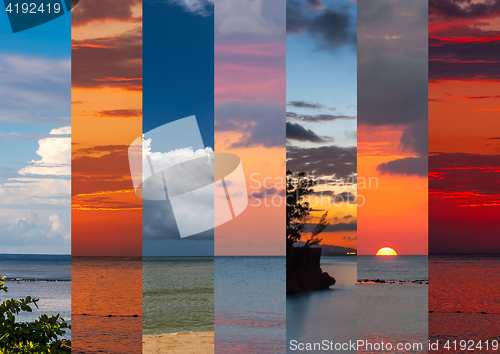 Image of Collage of sea shots in sunset time