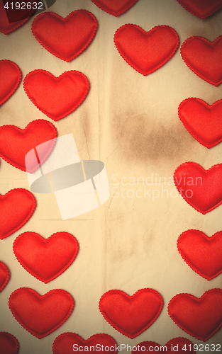 Image of Valentine\'s Day. old paper with red hearts