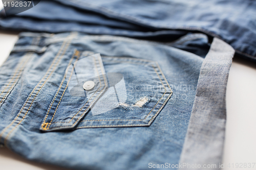 Image of close up of denim pants or jeans with pocket